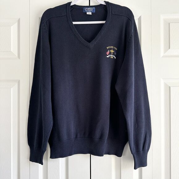 Vintage LA MODE Golf Sweater Mens L Navy Blue PGA Ryder Cup Oak Hill - Picture 1 of 12